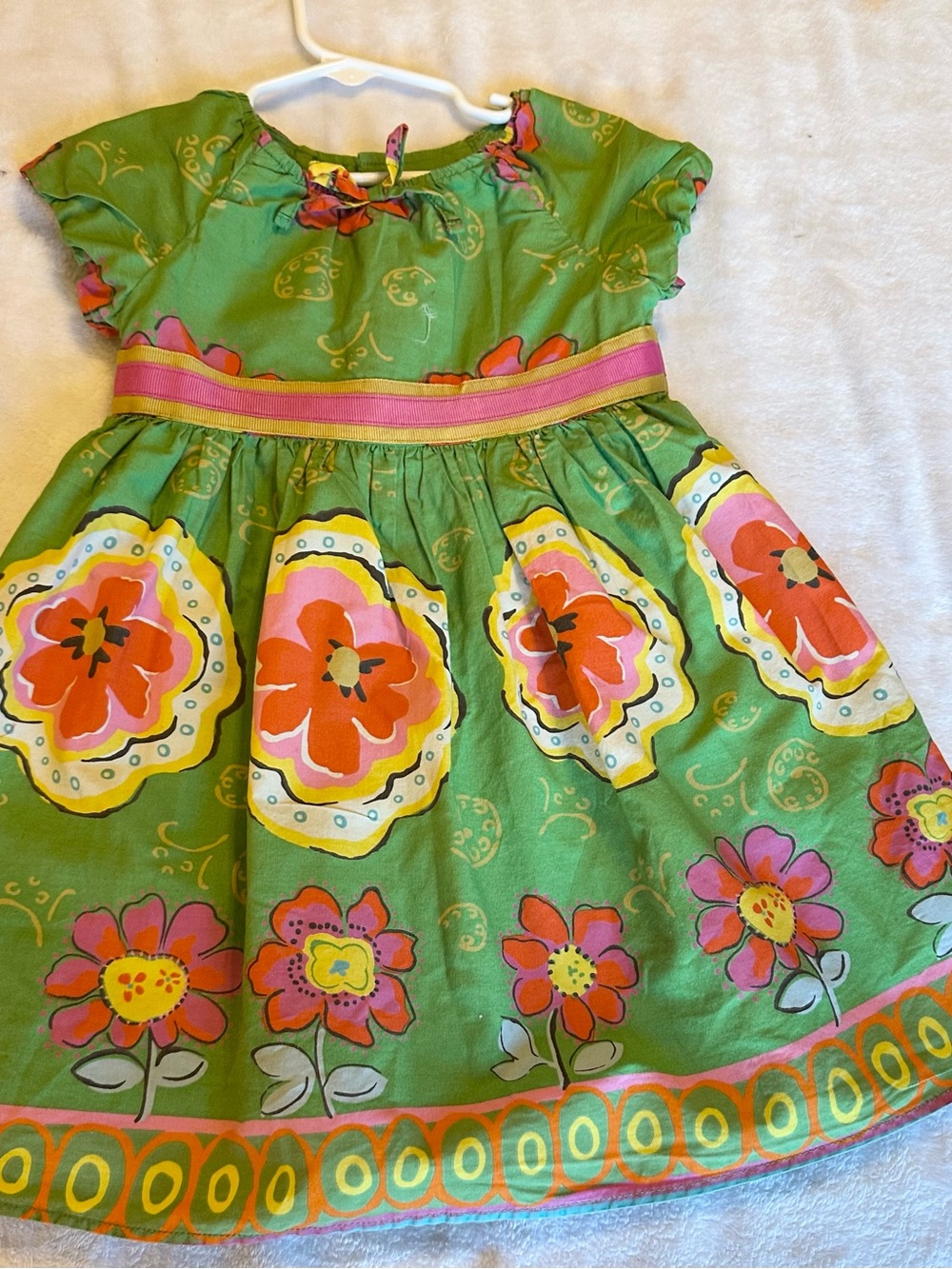 OshKosh B'gosh Green Floral Cotton Dress with Pink & Yellow Accents